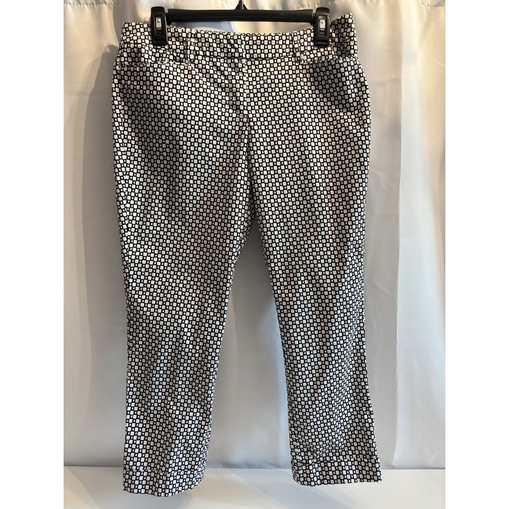 7th Avenue New York & Company Womens Black White Stretchy Cropped Dress Pants 6